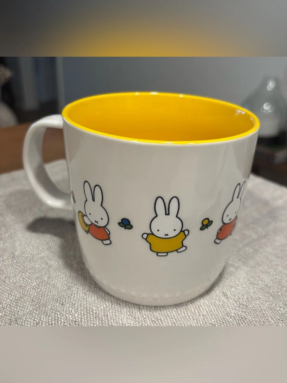 miffy White Ceramic Mug with Yellow Interior and Colorful Characters